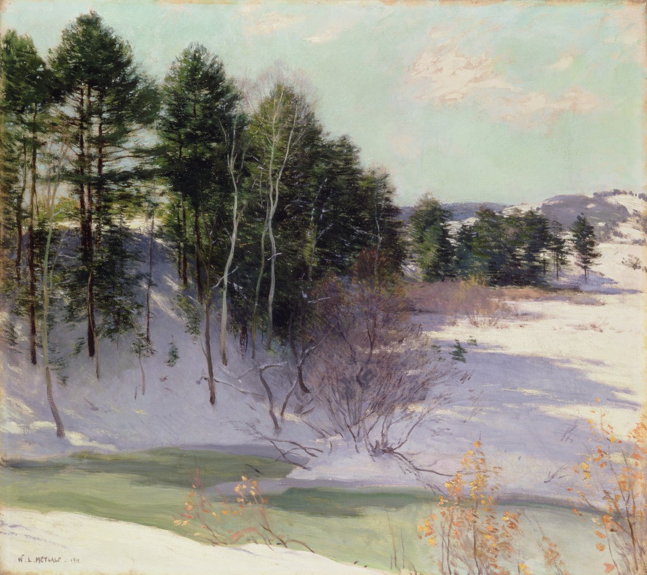 Descongelando o ribeiro (sombras do inverno) 1911 de Willard Leroy Metcalf