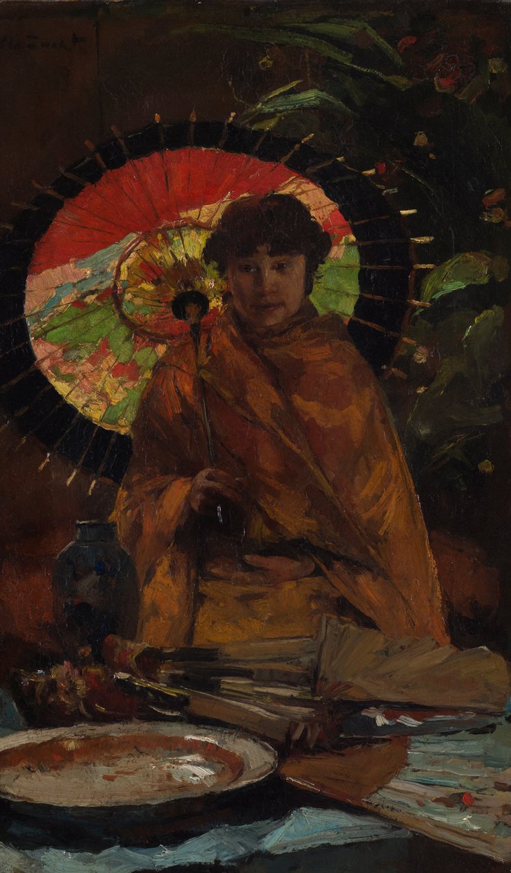 Menina, com, japoneses, parasol de Willem de Zwart