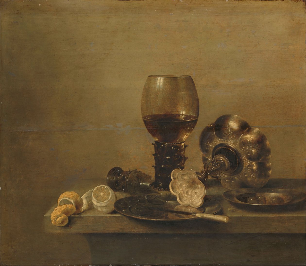 Ainda vida com um vidro quebrado, 1642 de Willem Claesz. Heda