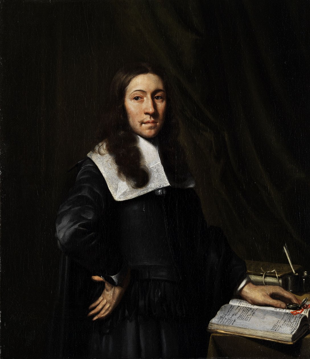 Retrato, de, um, homem, em, a, mesa trabalho de Willem Eversdijck