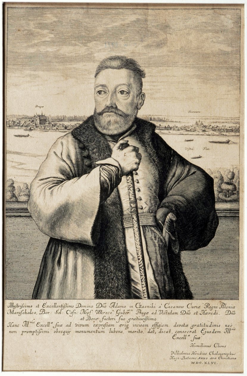 Retrato de Adam Kazanowski contra Praga e Skaryszew de Willem Hondius