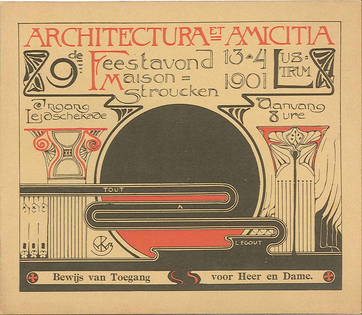 Prova de entrada para a festa em 13 de abril de 1901, após o 9º aniversário da Architectura et Amicitia de Willem Kromhout
