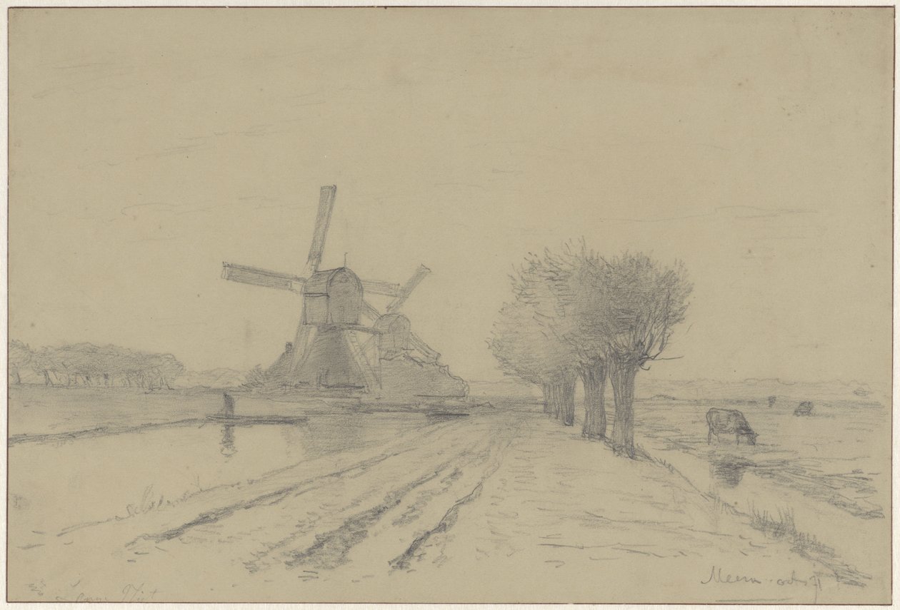 De Rode Molen e Sluismolen no Vliet ao longo do Meentweg em De Meern de Willem Roelofs