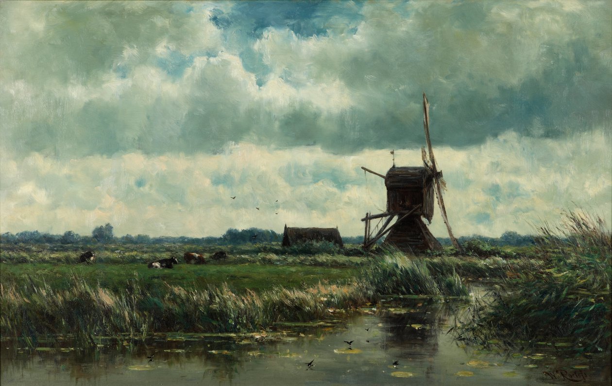Polder paisagem com moinho de vento perto de Abcoude de Willem Roelofs