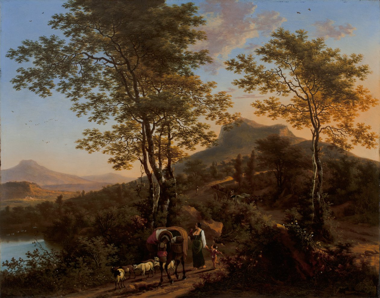 Paisagem italiana com camponeses (óleo sobre cobre) de Willem de Heusch