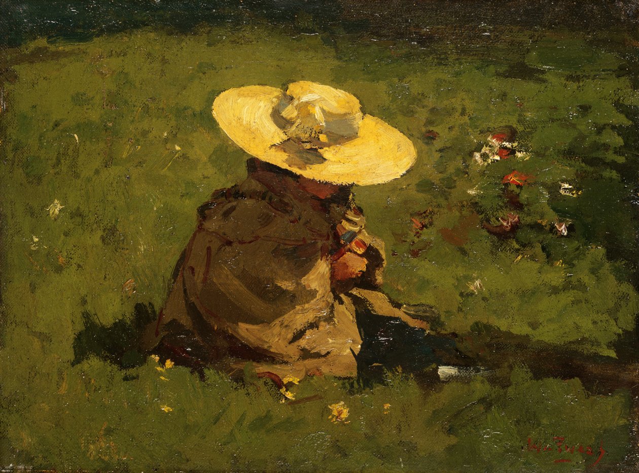 Menina na grama, c.1895 (painel) de Willem de Zwart
