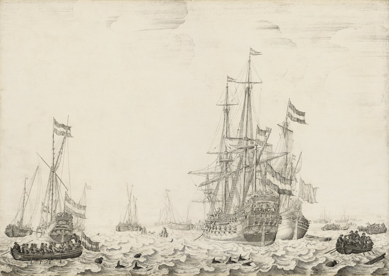 Navios holandeses perto da costa, início dos anos 1650 de Willem van de Velde
