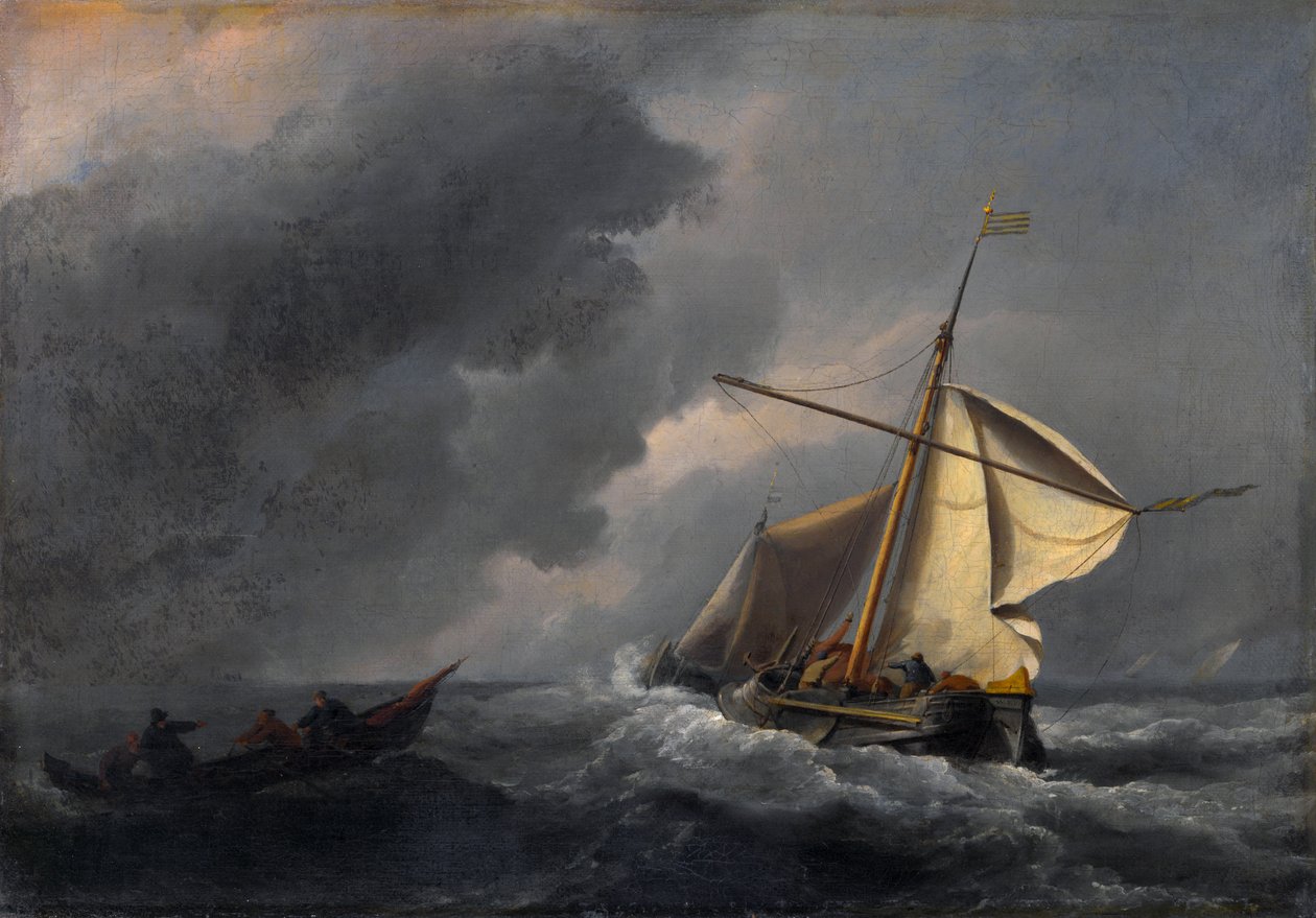 Um navio holandês em uma brisa forte de Willem van de Velde the Younger