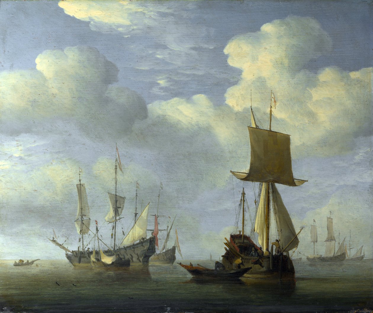 Uma embarcação inglesa e navios holandeses Becalmed de Willem van de Velde the Younger