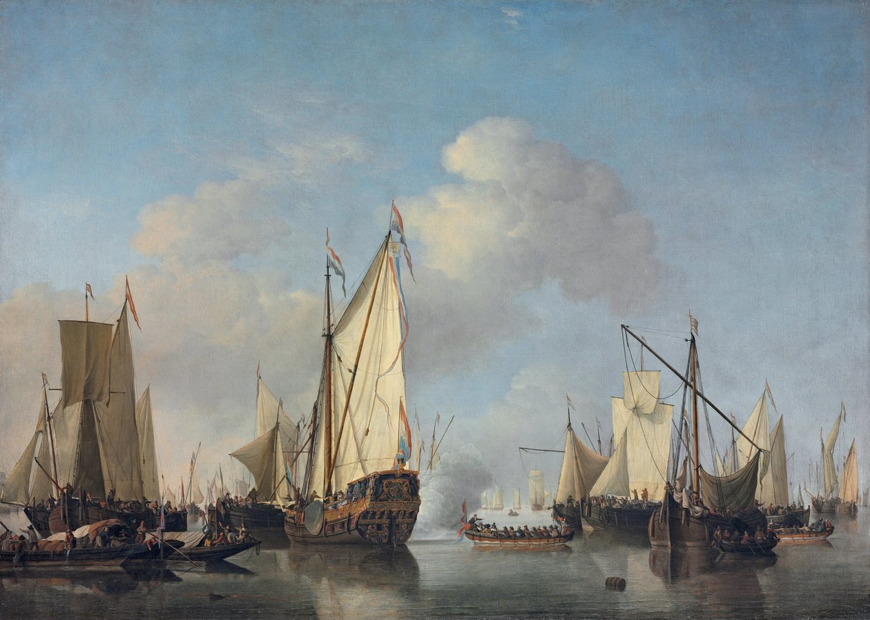 A States Yacht e outras embarcações em um ar muito leve de Willem van de Velde the Younger