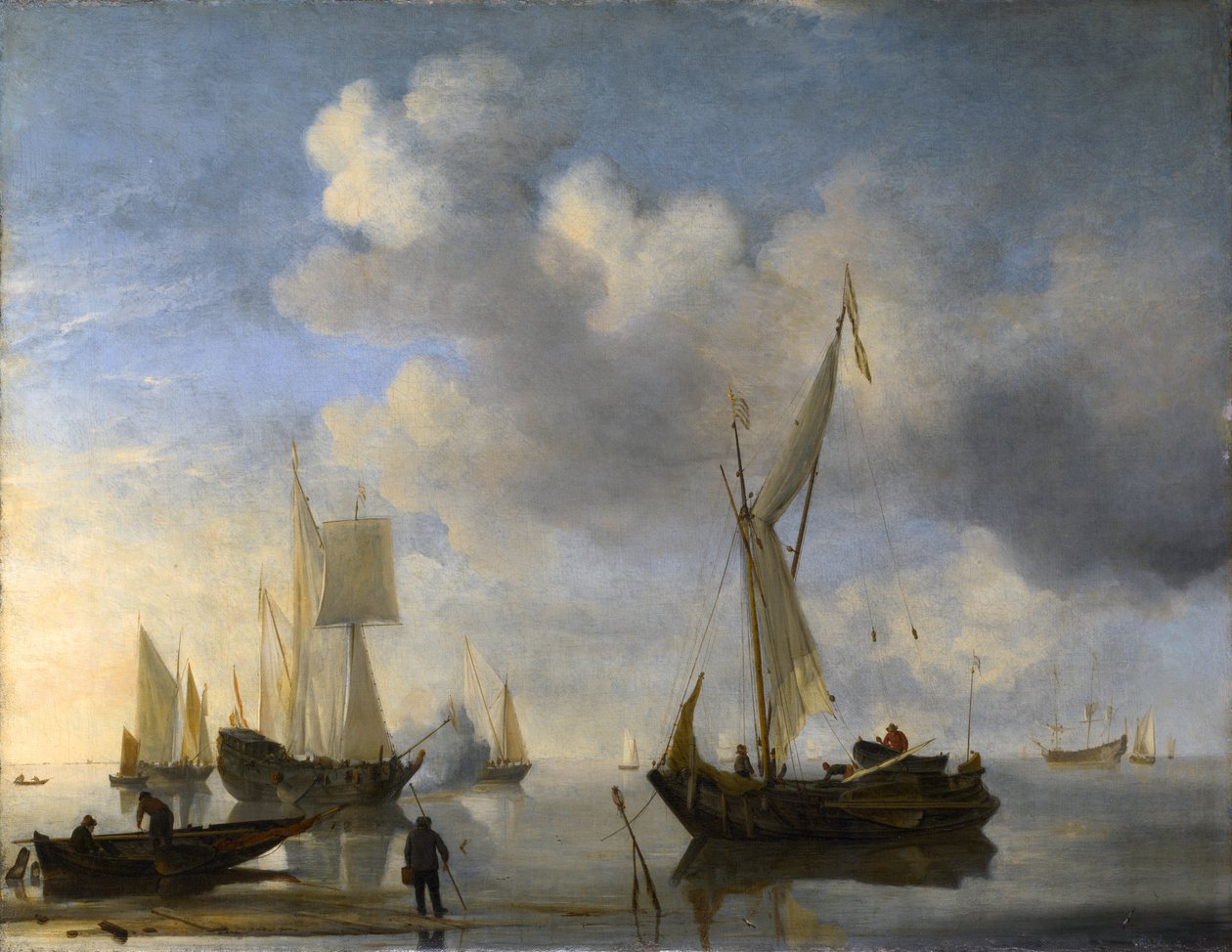 Embarcações holandesas que encontram-se em terra em uma calma, uma saudando de Willem van de Velde the Younger