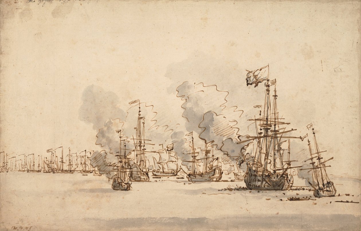 A batalha do mar em la Hogue, c. 1701 de Willem van de Velde the Younger