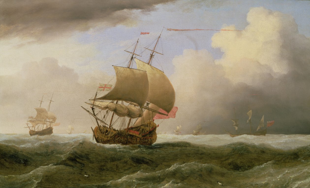Um navio inglês de sobre-mangue em uma forte brisa (óleo) de Willem van de Velde the Younger
