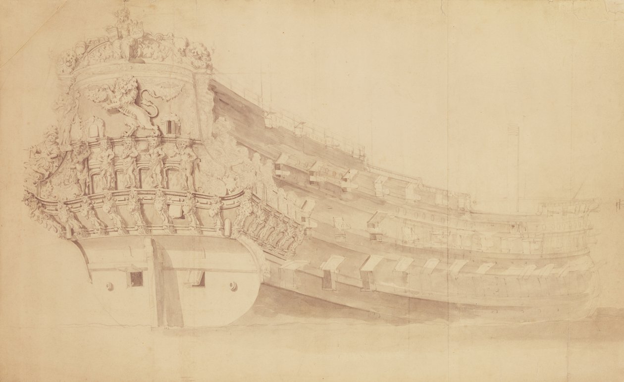 `Golden Lion &39;do Starboard Quarter (desenho) de Willem van de Velde the Younger