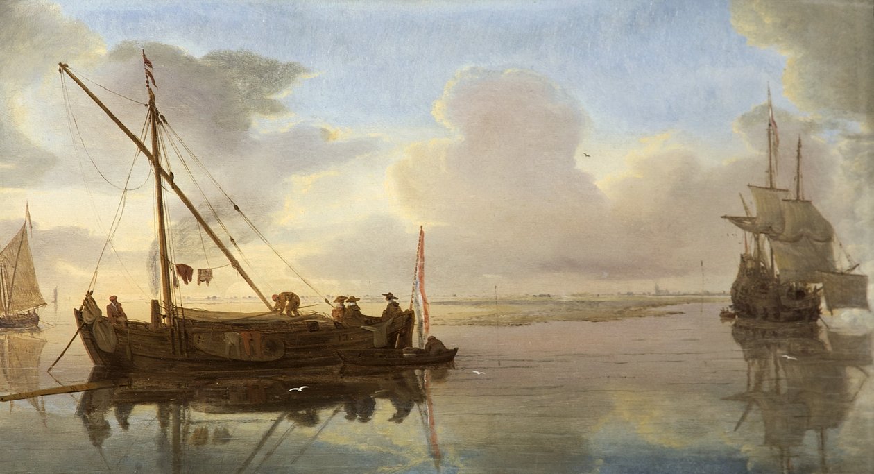 Cena do rio com barcos, 1668 de Willem van de Velde the Younger