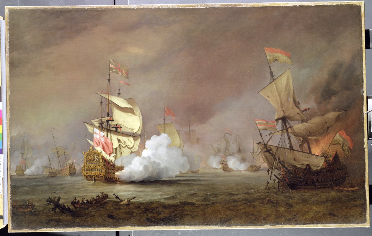 Batalha do Mar das Guerras Anglo-Holandesas, c.1700 de Willem van de Velde the Younger