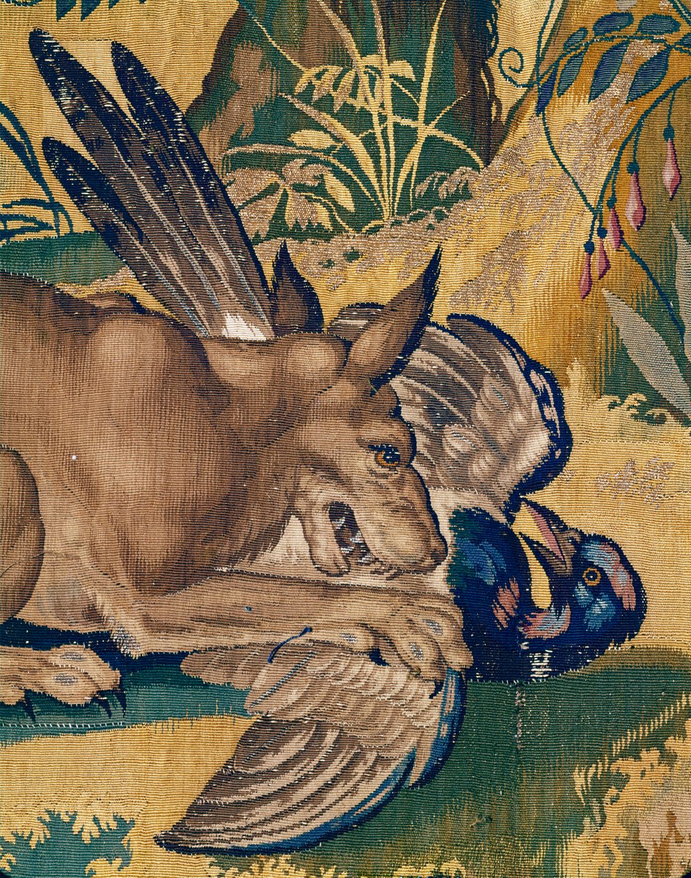 Cão a matar um pássaro (tapeçaria) de Willem (after) Tons