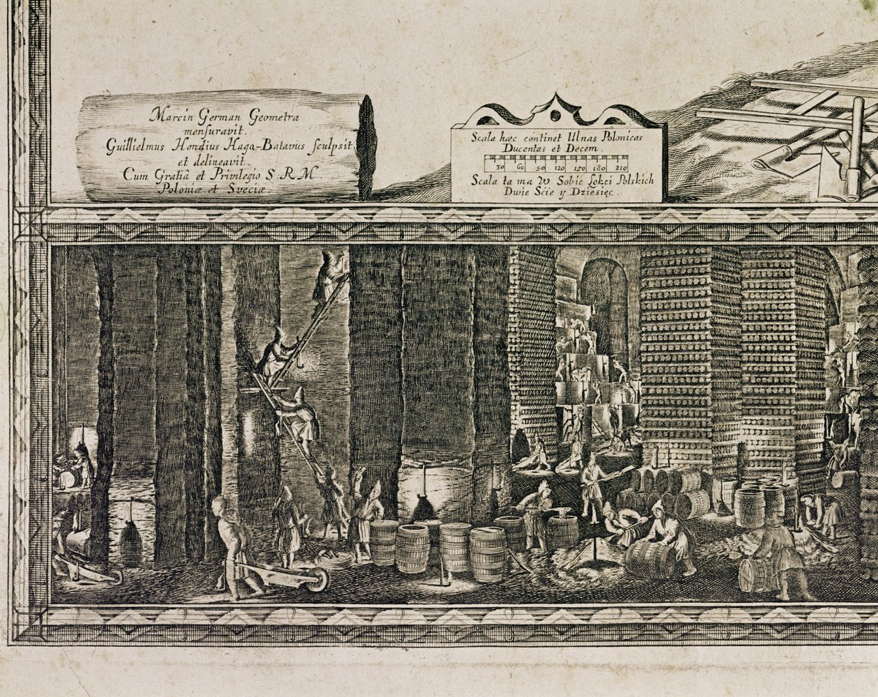 As minas de sal de Wieliczka, perto de Cracóvia, produziam cerca de um terço do rendimento dos reis polacos ... (gravura) de Willem (c.1597-1660) Hondius
