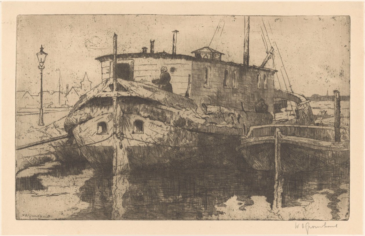 Laakhaven em Haia de Willem Adrianus Grondhout (signed by artist)