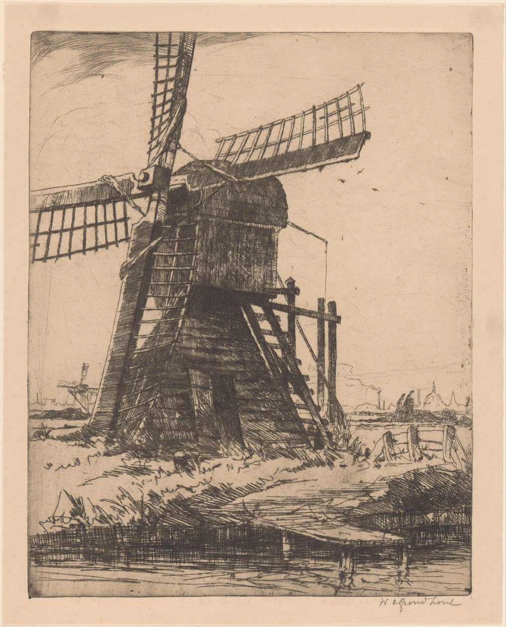 Moinho na água perto de Leiden de Willem Adrianus Grondhout (signed by artist)