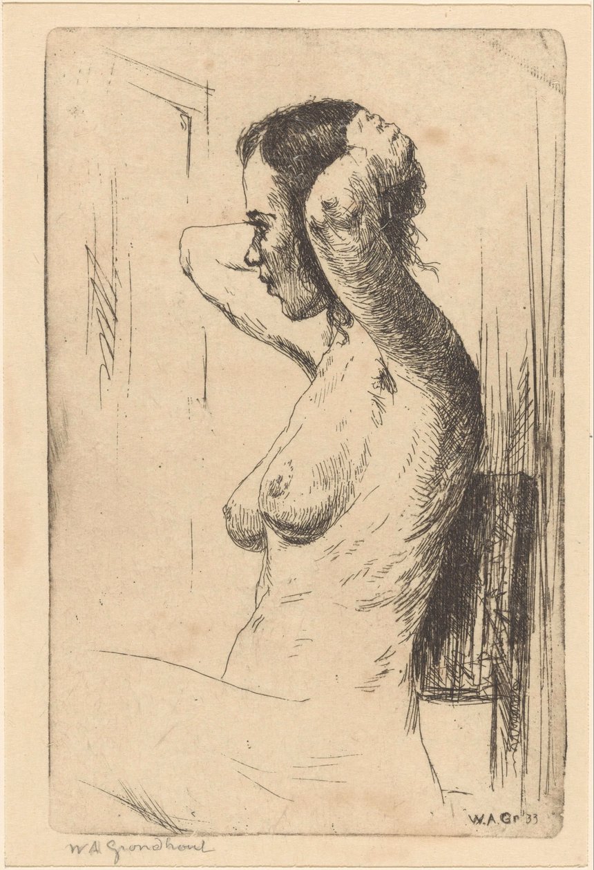 Sentada, mulher nua de Willem Adrianus Grondhout (signed by artist)