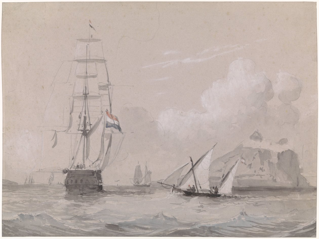Veleiro holandês ao largo da costa de Gibraltar de Willem Anthonie van Deventer