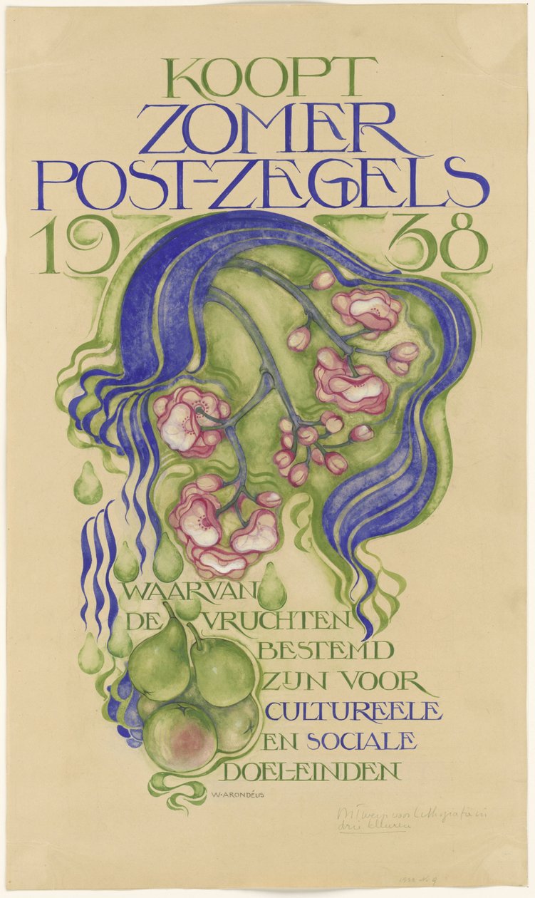 Design para um cartaz para a venda de selos de verão para o ano de 1938 de Willem Arondéus (signed by artist)