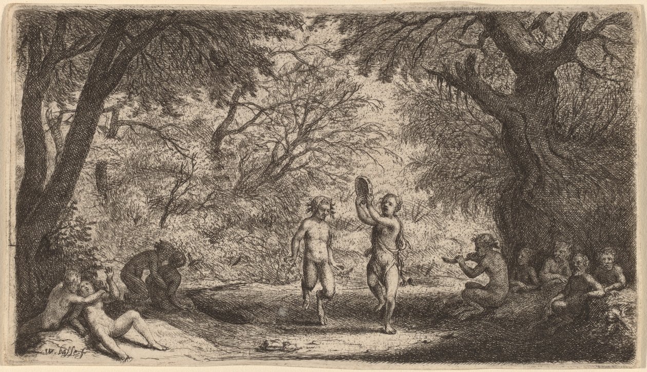 Bacchanal com um casal de dança no Centro. de Willem Basse