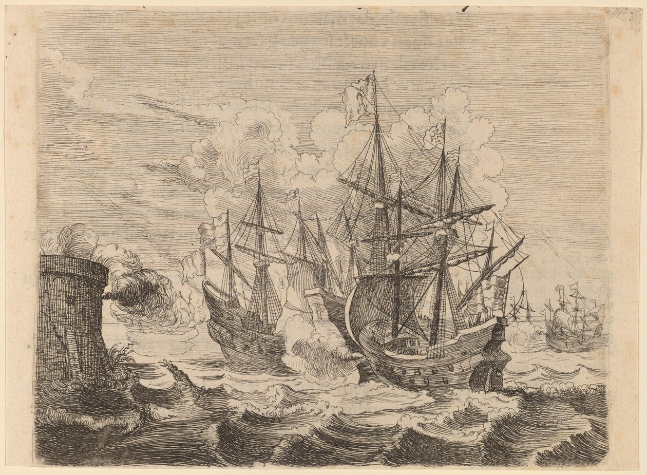 Vitória do Heemskerck sobre a frota espanhola em Gibraltar de Willem Basse