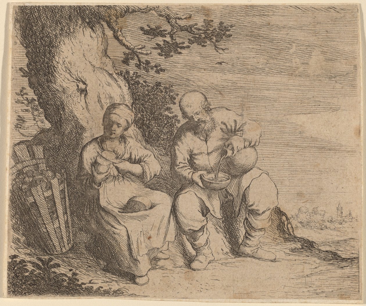 Casal camponês sentado debaixo de uma árvore de Willem Basse