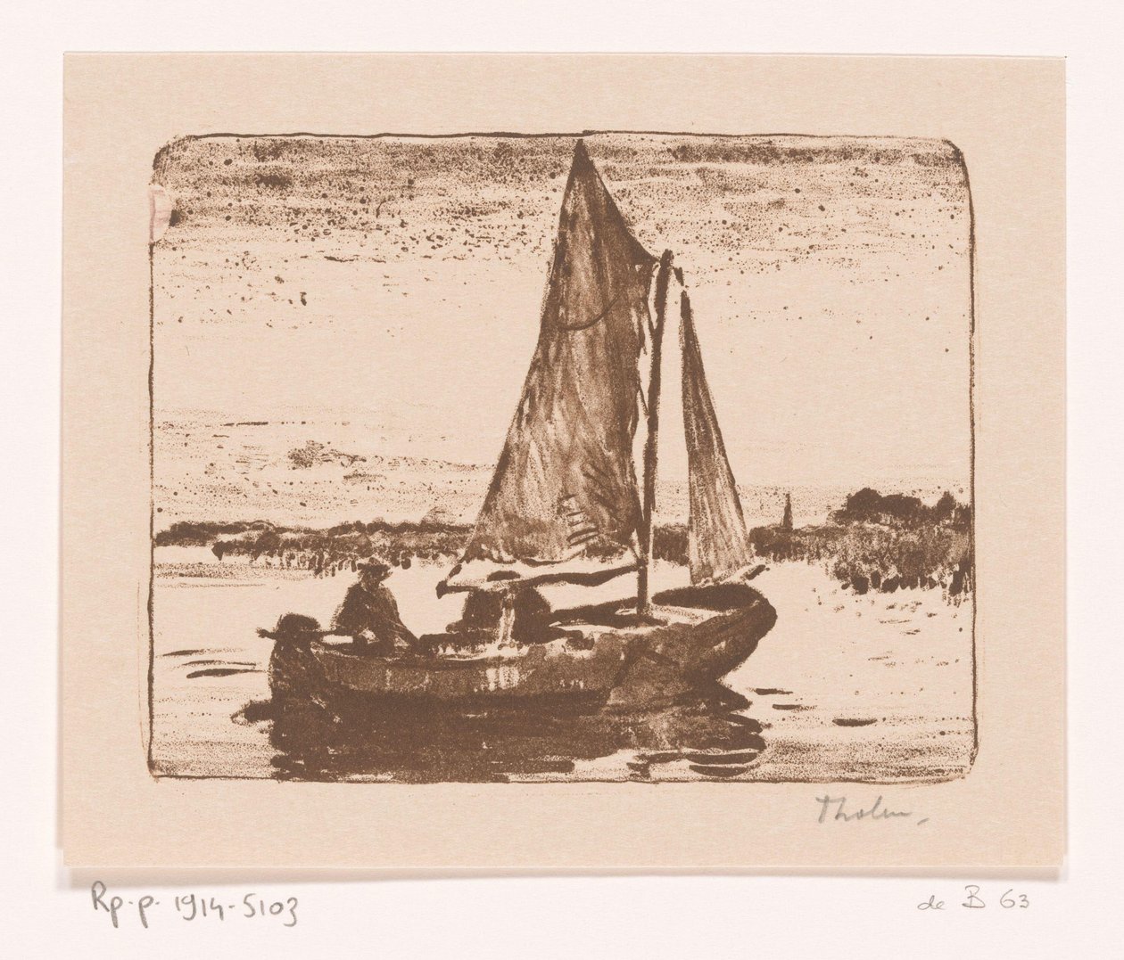 homem em veleiro Barco (título original) de Willem Bastiaan Tholen (signed by artist)