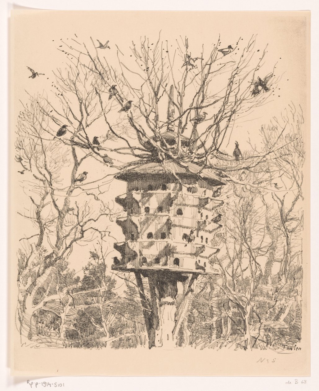 Grande casa de pássaros em uma árvore A vila do pássaro (título original) de Willem Bastiaan Tholen
