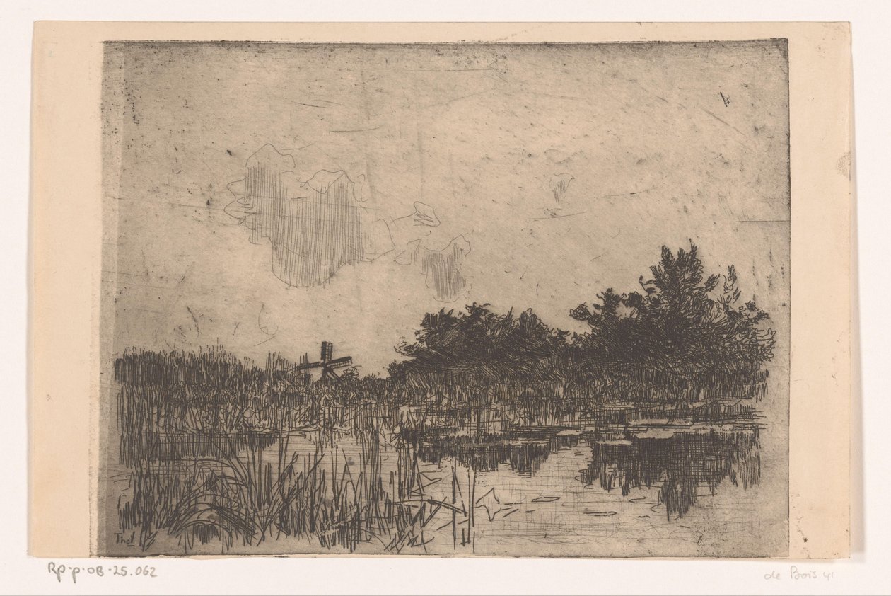 Lago com junco e moinho de água, perto de Giethoorn Kolk com moinho de água (Giethoorn) (título original) de Willem Bastiaan Tholen