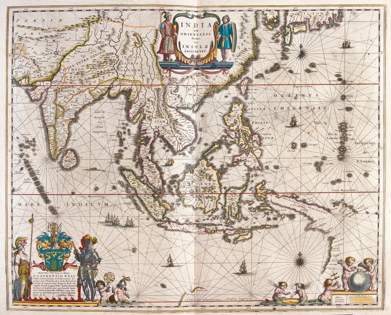 Ásia, que se estende da Índia ao Tibete, ao Japão e à Nova Guiné, em "Theatrum Orbis Terrarum, sive Atlas Novus" de Willem Blaeu, Amesterdão de Willem Blaeu