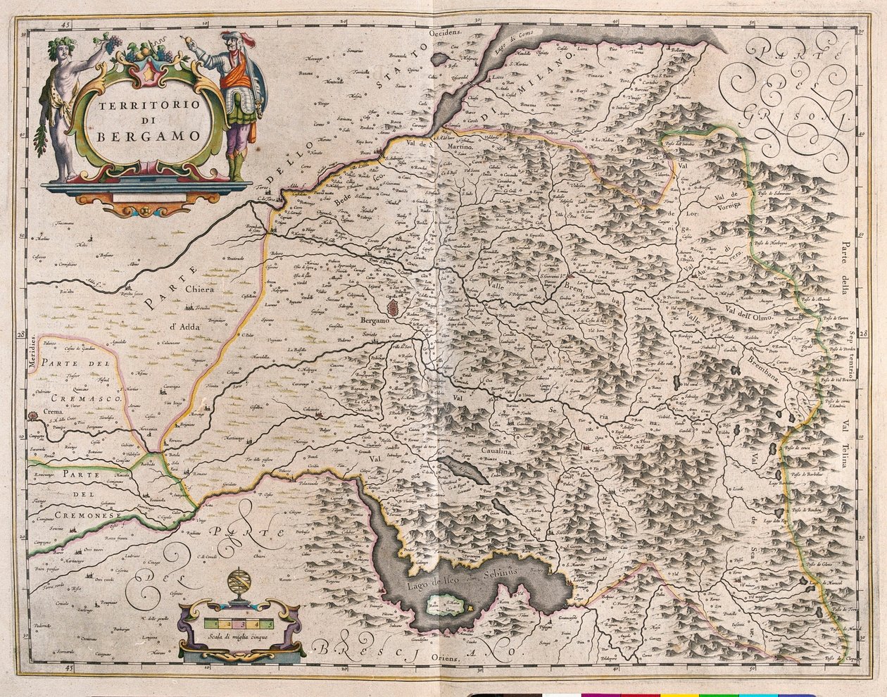 Bergamo, Itália, em "Theatrum Orbis Terrarum, sive Atlas Novus" de Willem Blaeu, Amesterdão de Willem Blaeu