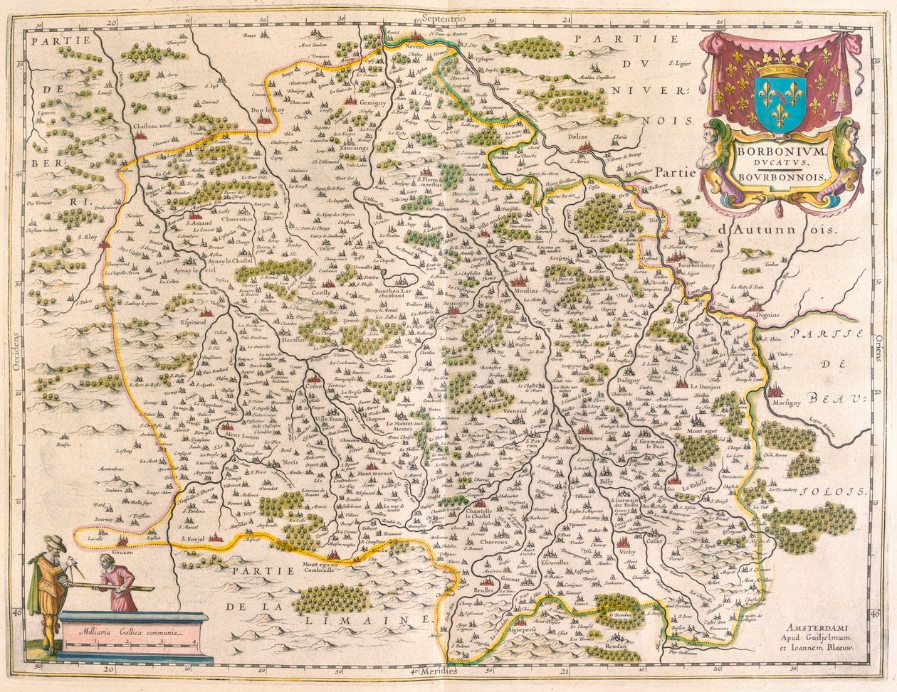 Berri, Nivernois, Borbonnois, em "Theatrum Orbis Terrarum, sive Atlas Novus" de Willem Blaeu, Amesterdão de Willem Blaeu