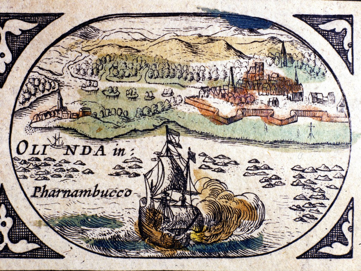 Brasil, vista de Pernambuc (Recife), Atlas de W. G. Blaeu, Amsterdam 1600. de Willem Blaeu