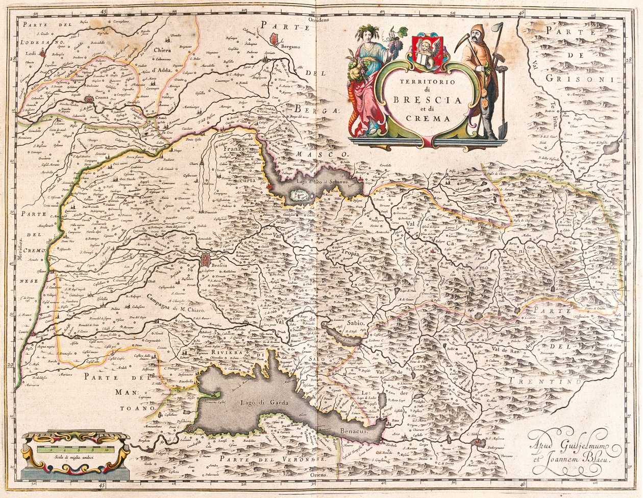 Brescia, Crema, Itália, em "Theatrum Orbis Terrarum, sive Atlas Novus" de Willem Blaeu, Amesterdão de Willem Blaeu