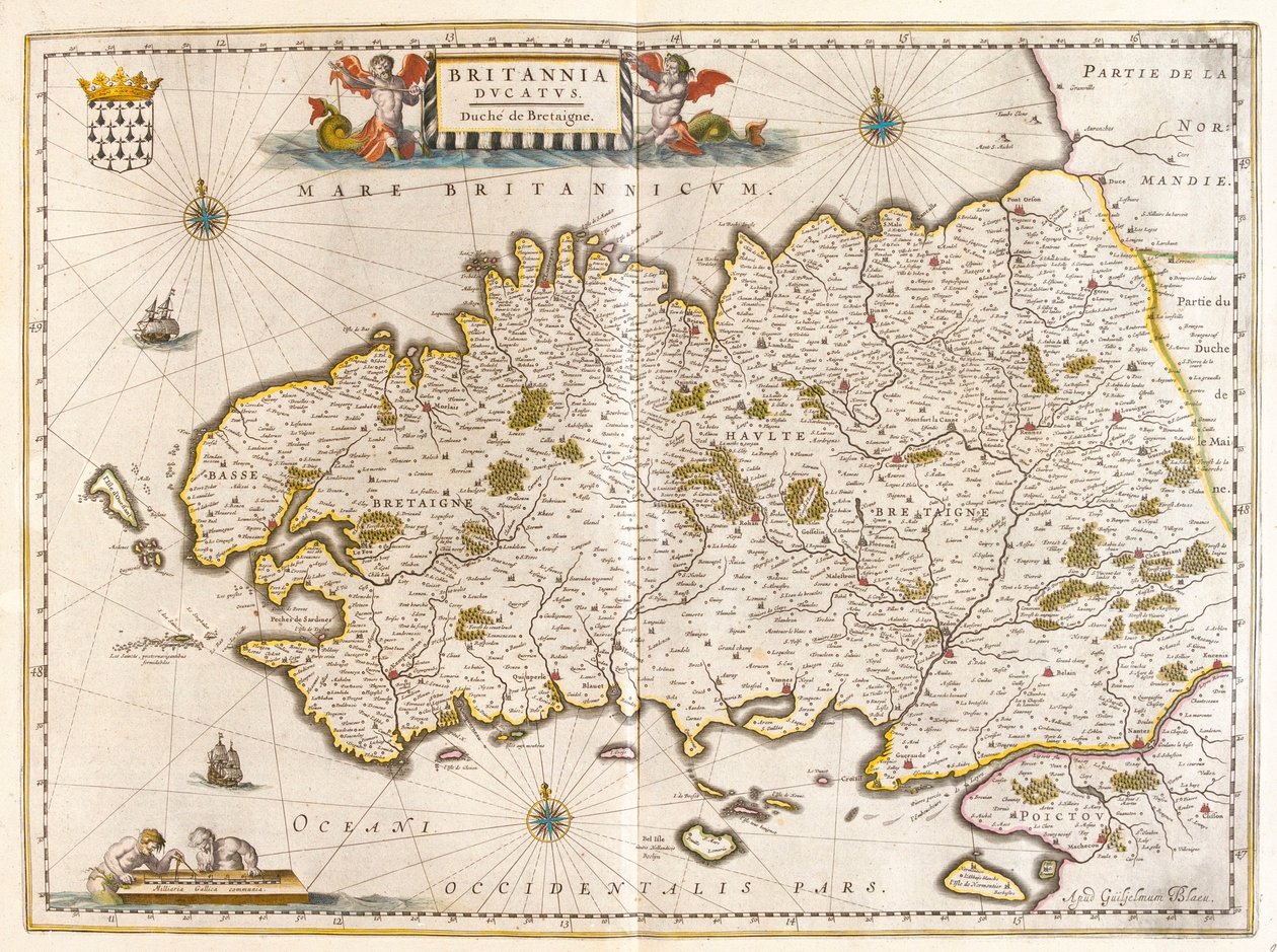 Bretagne, em "Theatrum Orbis Terrarum, sive Atlas Novus" de Willem Blaeu, Amesterdão de Willem Blaeu