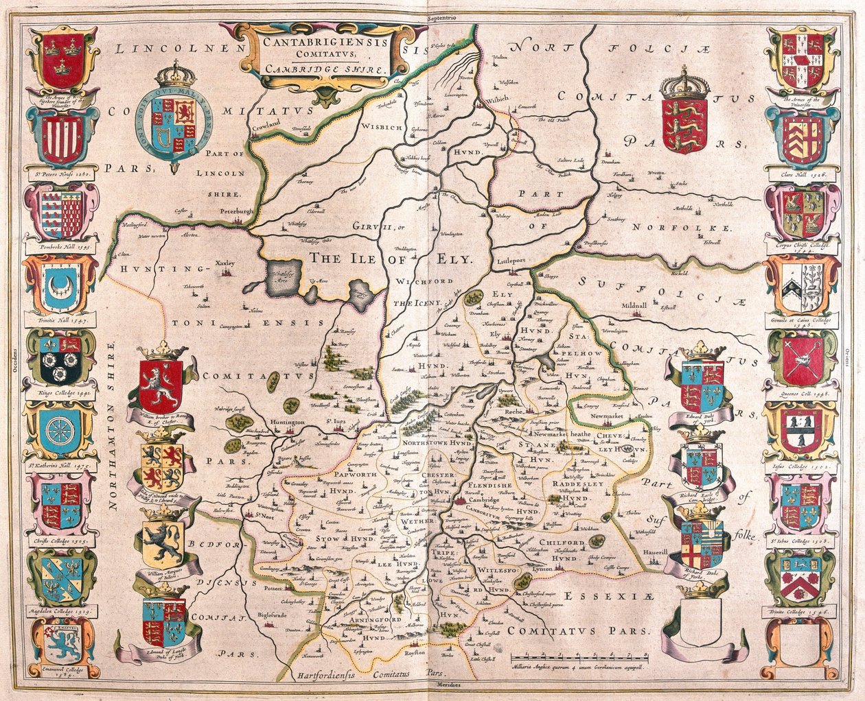 Cambridge shire, em "Theatrum Orbis Terrarum, sive Atlas Novus" de Willem Blaeu, Amesterdão de Willem Blaeu