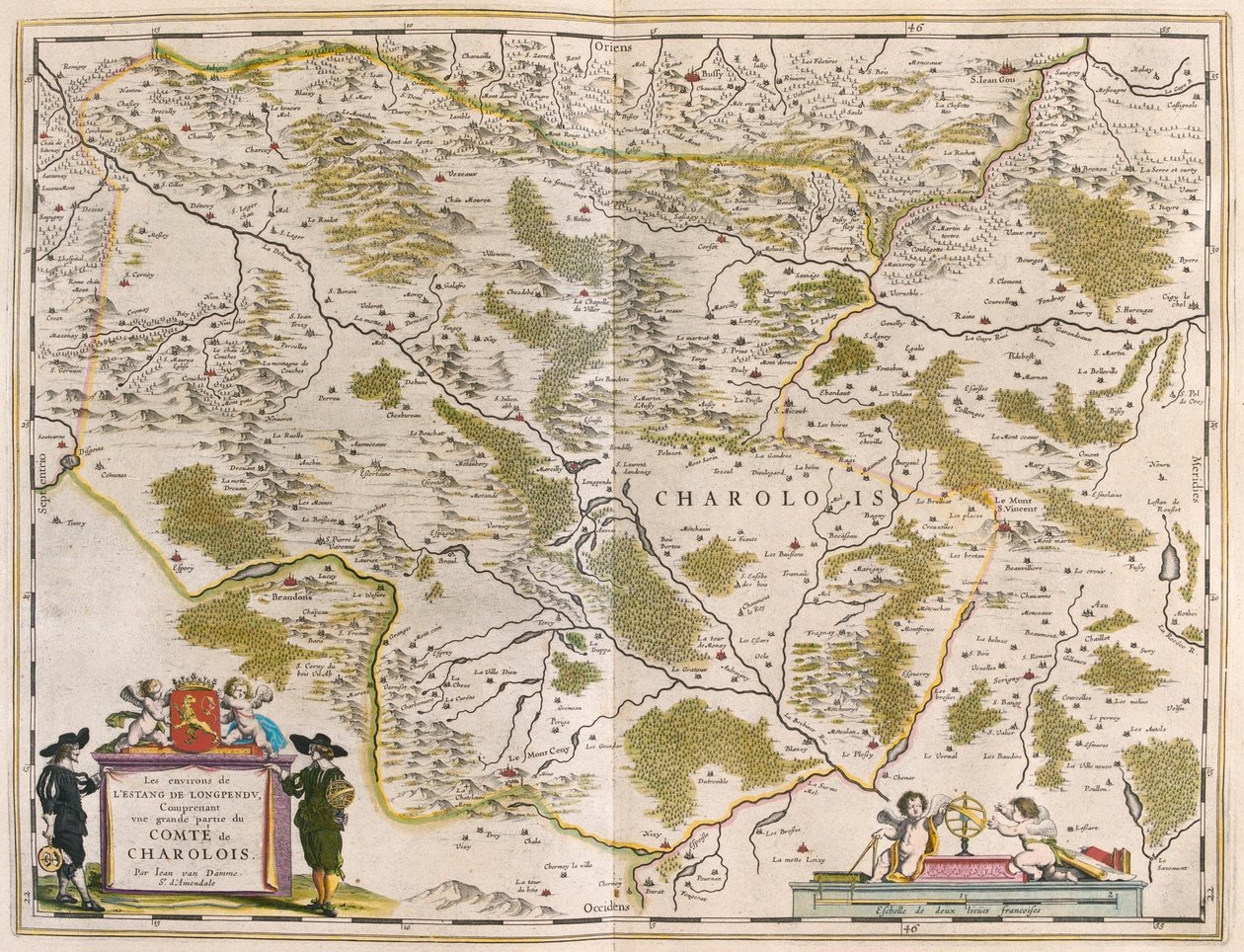 Charlois na Borgonha, em "Theatrum Orbis Terrarum, sive Atlas Novus" de Willem Blaeu, Amesterdão de Willem Blaeu