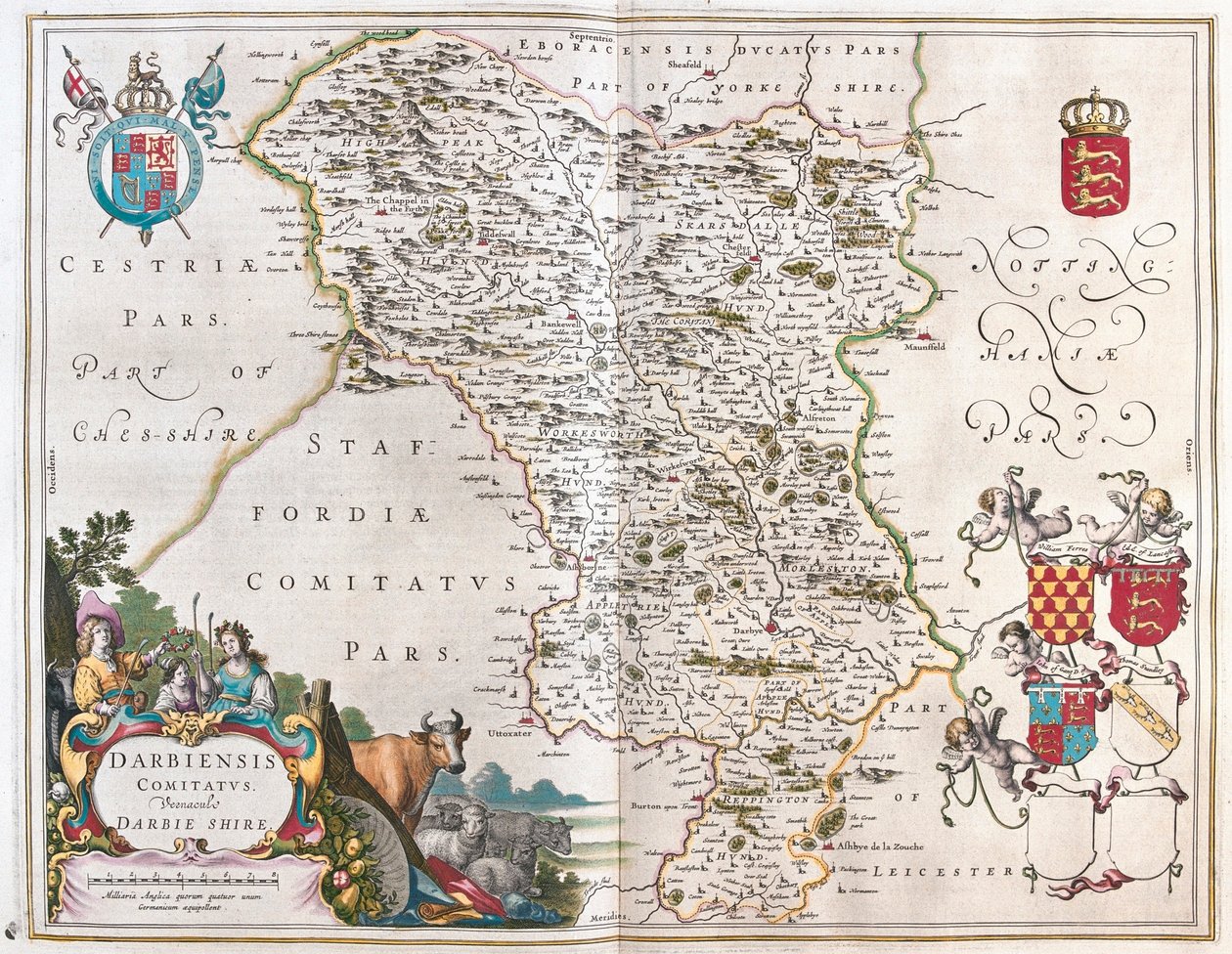 Darbieshire, em "Theatrum Orbis Terrarum, sive Atlas Novus" de Willem Blaeu, Amesterdão de Willem Blaeu