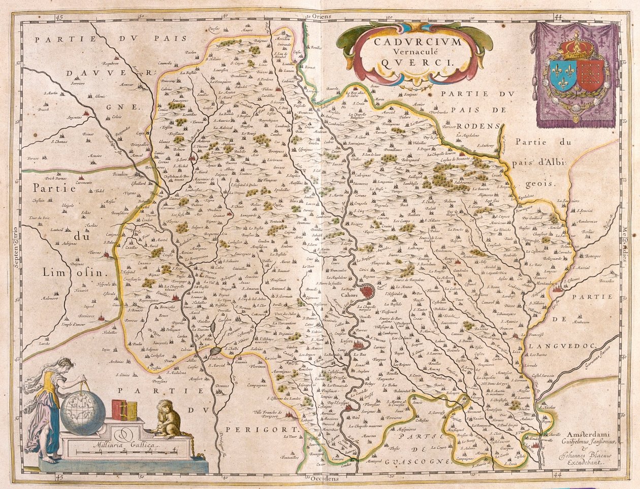 Departamento do rio Lot - Languedoc - Quercy, em "Theatrum Orbis Terrarum, sive Atlas Novus" de Willem Blaeu, Amesterdão de Willem Blaeu