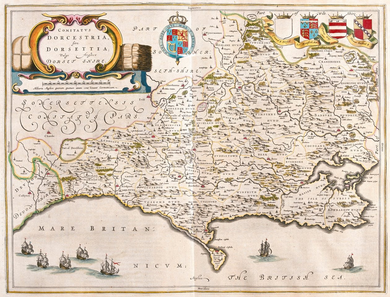 Dorchester (Dorset), em "Theatrum Orbis Terrarum, sive Atlas Novus" de Willem Blaeu, Amesterdão de Willem Blaeu