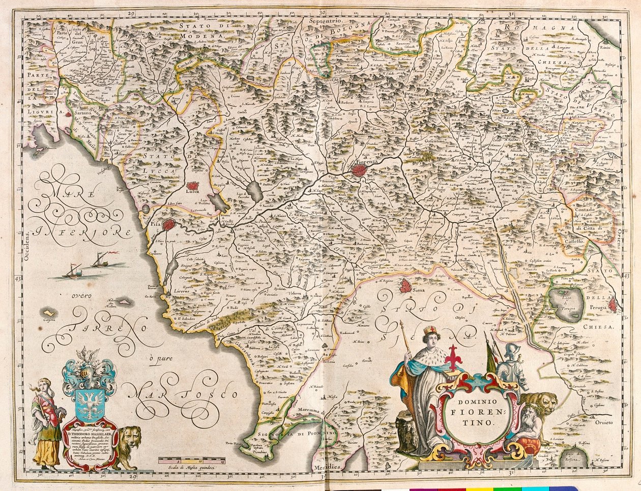 Florença, Itália, em "Theatrum Orbis Terrarum, sive Atlas Novus" de Willem Blaeu, Amesterdão de Willem Blaeu