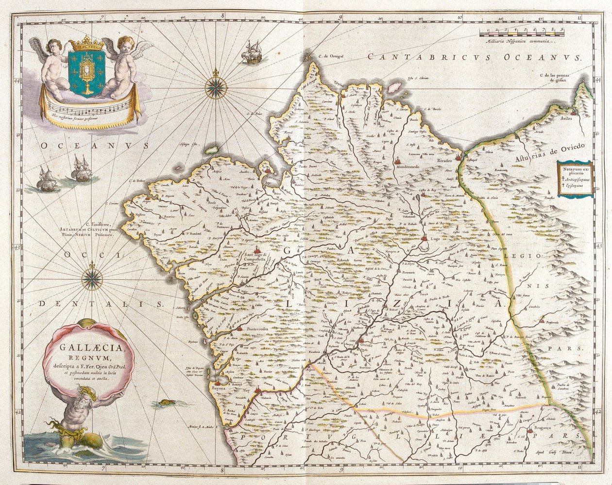 Galiza Espanha, em "Theatrum Orbis Terrarum, sive Atlas Novus" de Willem Blaeu, Amesterdão de Willem Blaeu