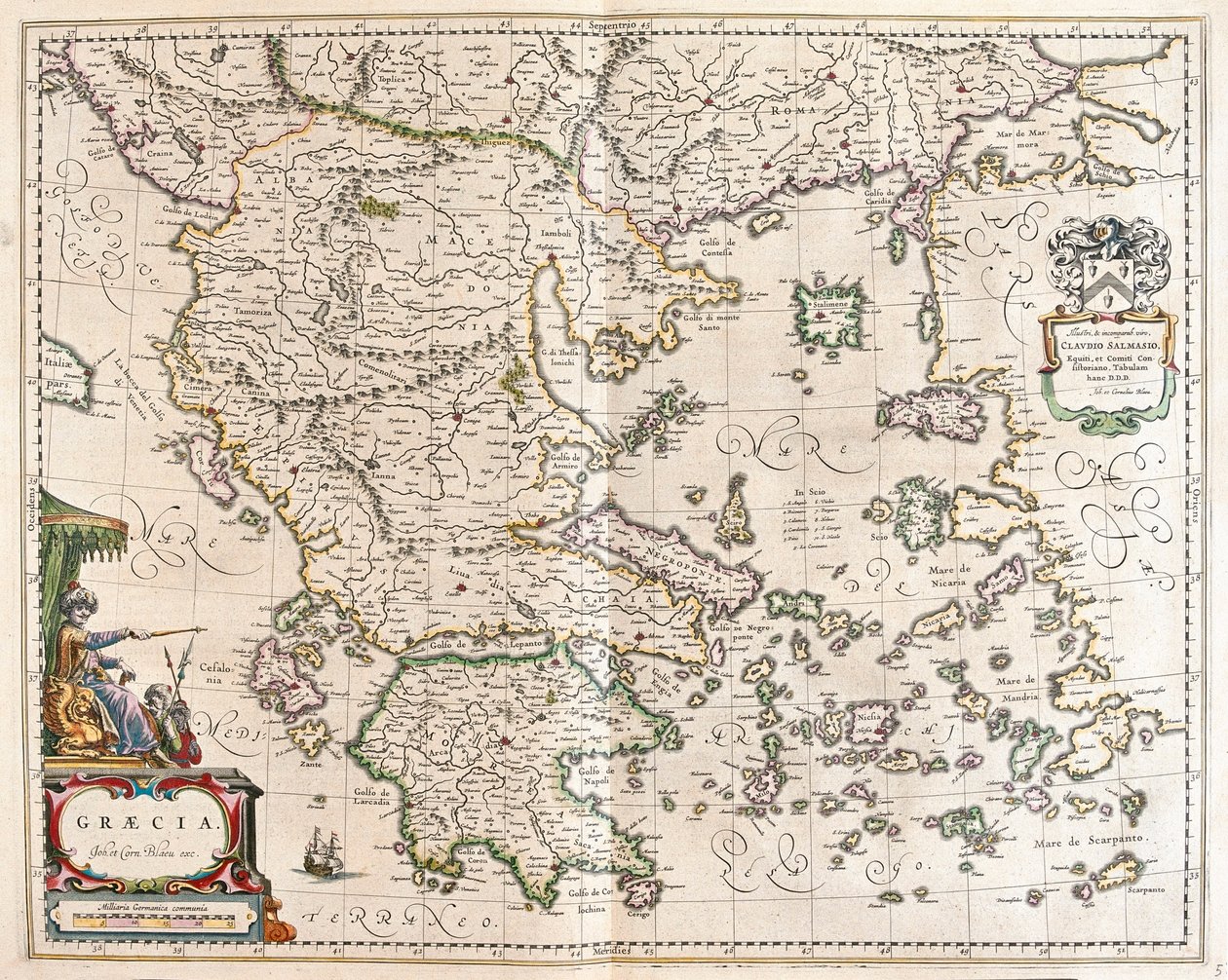Grécia, em "Theatrum Orbis Terrarum, sive Atlas Novus" de Willem Blaeu, Amesterdão de Willem Blaeu
