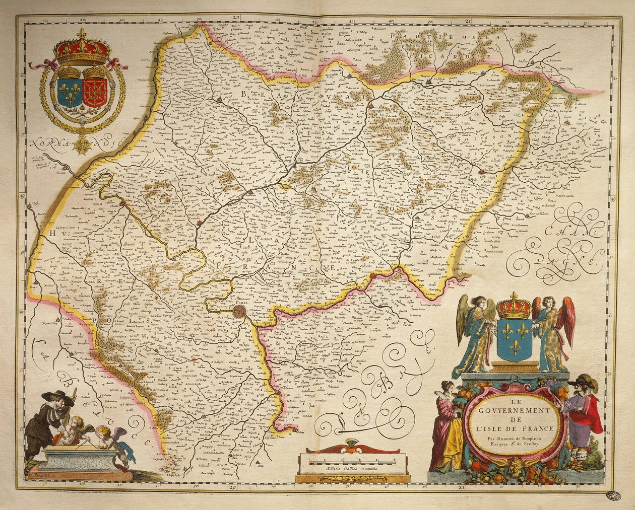 Ile-de-France, Isle of France do Theatrum Orbis Terrarum de Willem Bleau, Amsterdão de Willem Blaeu
