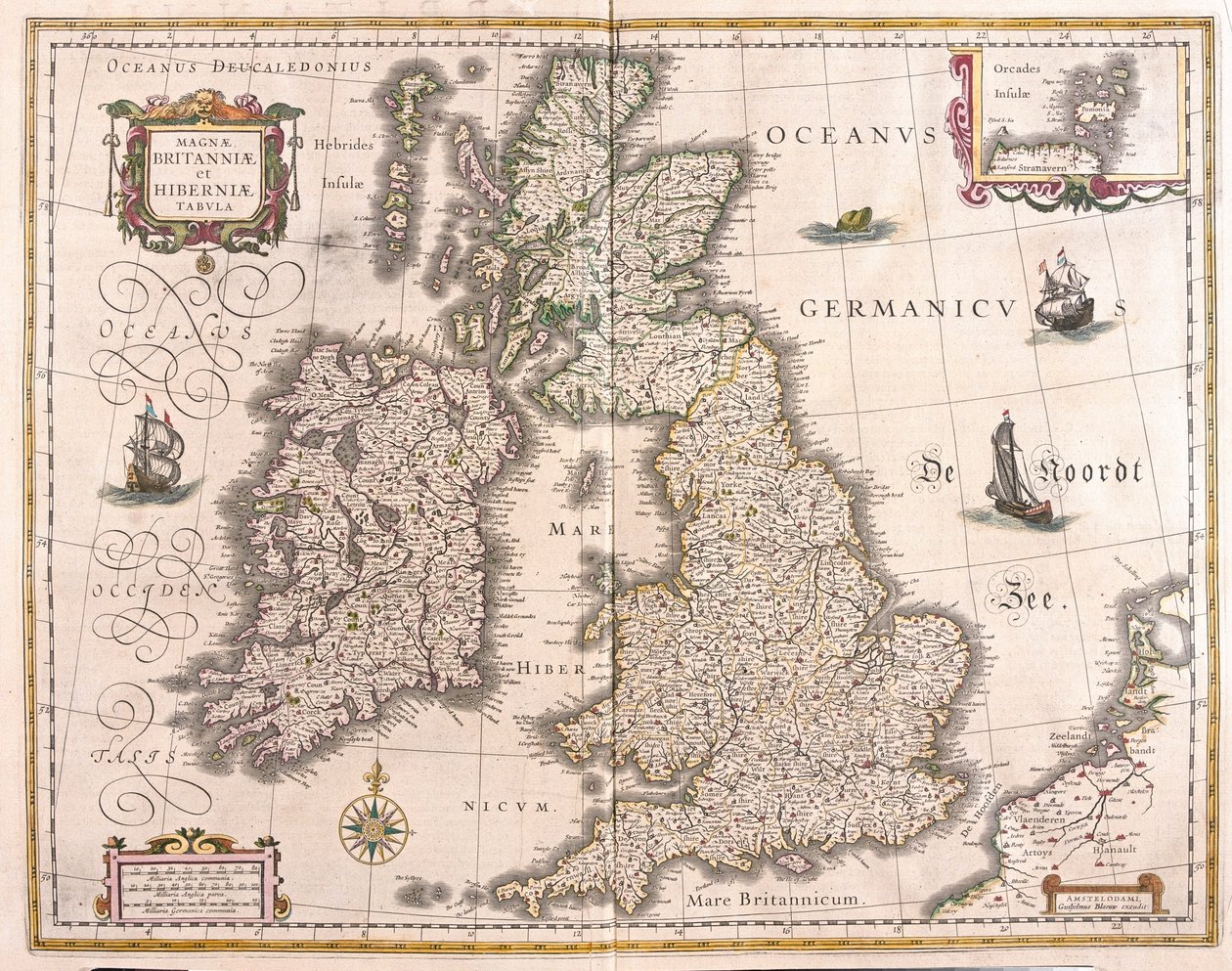Irlanda e Grã-Bretanha, em "Theatrum Orbis Terrarum, sive Atlas Novus" de Willem Blaeu, Amesterdão de Willem Blaeu