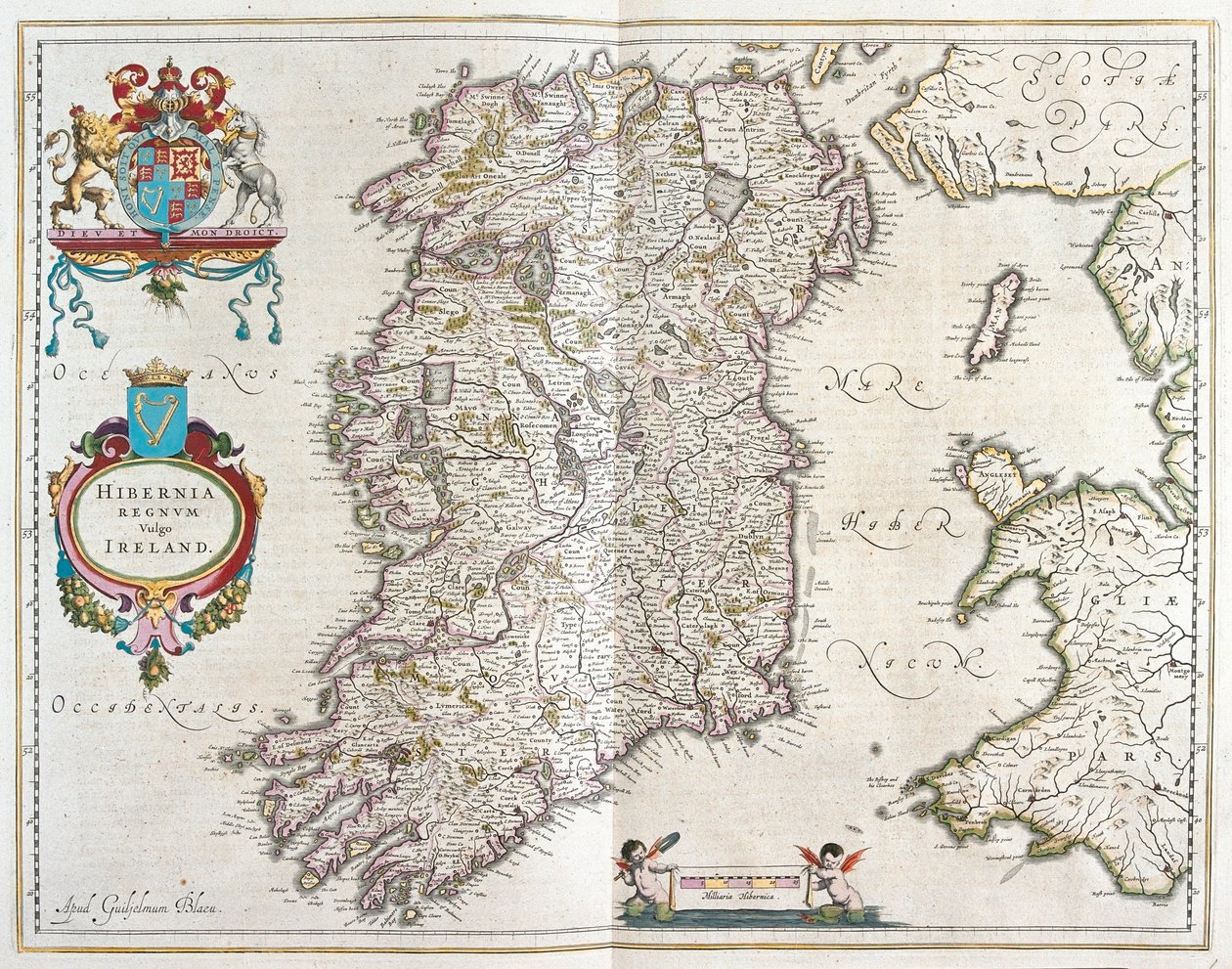 Irlanda, em "Theatrum Orbis Terrarum, sive Atlas Novus" de Willem Blaeu, Amesterdão de Willem Blaeu